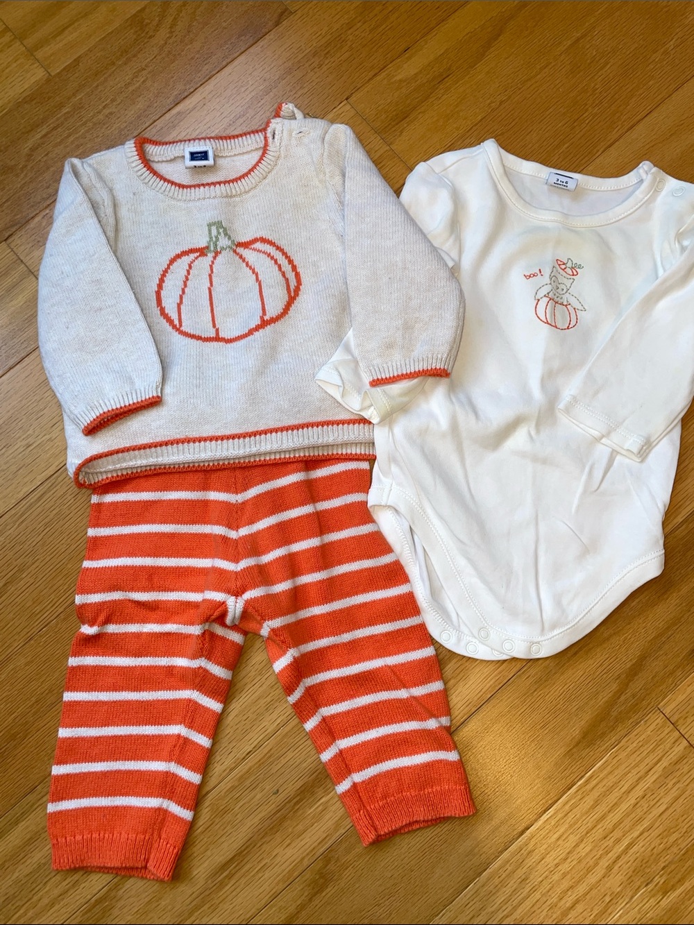 Janie and Jack Orange & Cream Pumpkin Knit Sweater Set